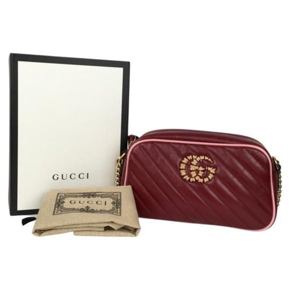 Gucci Women's Marmont Matelasse Leather GG Small Cross Body Bag Red Color DM - Picture 9 of 12